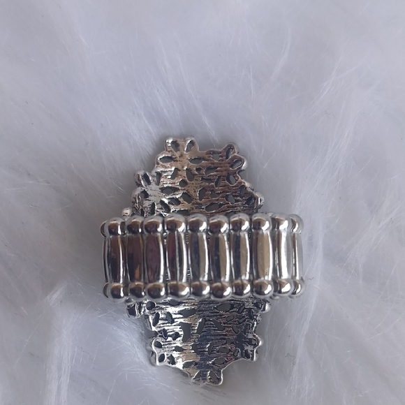 Paparazzi Silver and Orange Floral Ring Strech - Picture 6 of 11